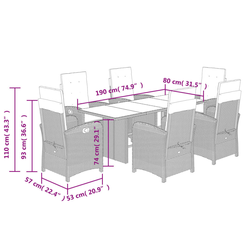 vidaXL 7 Piece Garden Dining Set with Cushions Grey Poly Rattan