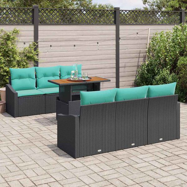 vidaXL Garden Sofa Set with Storage 7 pcs Black Poly rattan