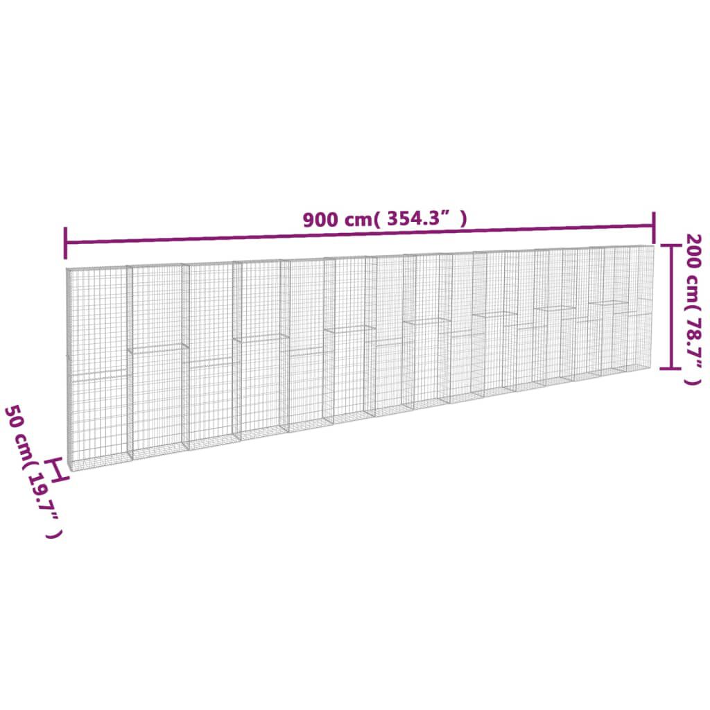 vidaXL Gabion Wall with Covers Galvanised Steel 900x50x200 cm