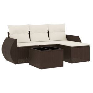 vidaXL 5 Piece Garden Sofa Set with Cushions Brown Poly Rattan