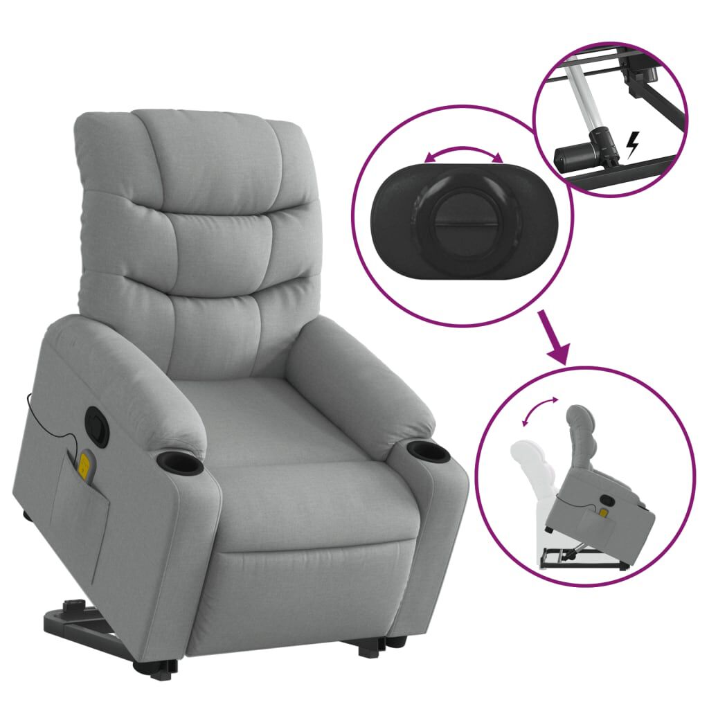 vidaXL Stand up Massage Recliner Chair Light Grey Fabric