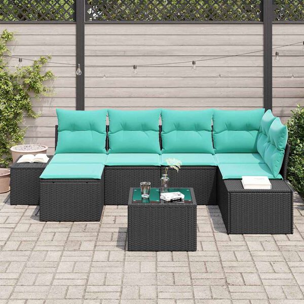 vidaXL Garden Sofa Set 6 pcs Black and Turquoise Poly Rattan