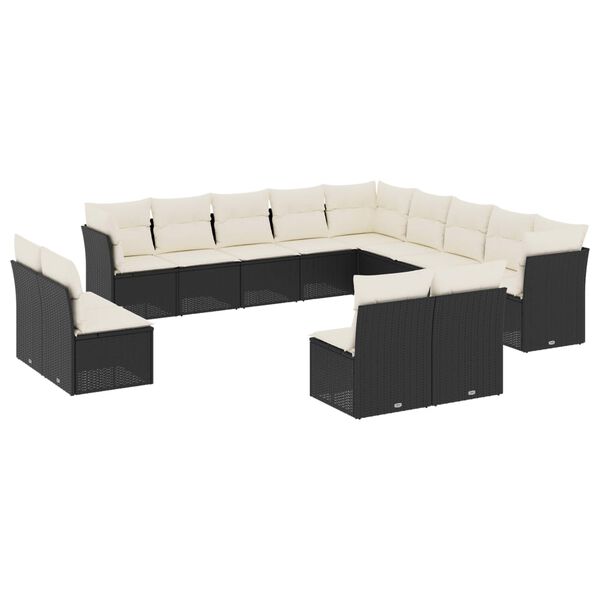 vidaXL 13 Piece Garden Sofa Set with Cushions Black Poly Rattan