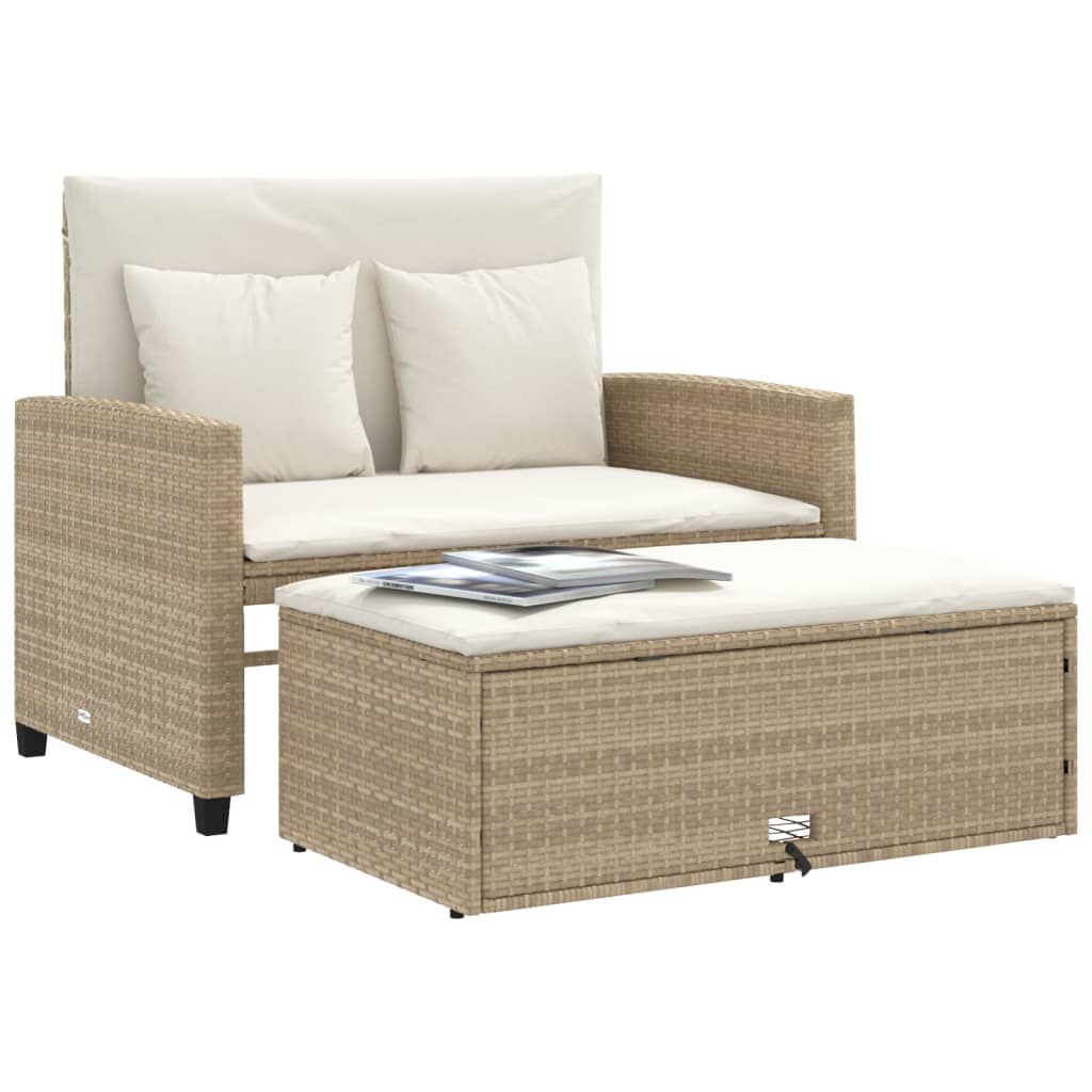 vidaXL Garden Sofa with Cushions 2-Seater Beige Poly Rattan