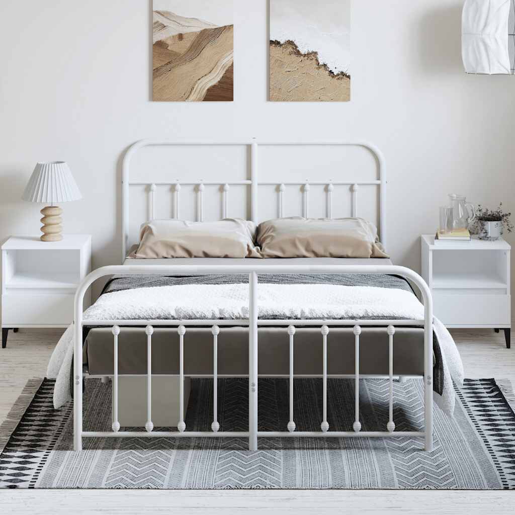 vidaXL Metal Bed Frame without Mattress with Footboard White 135x190cm