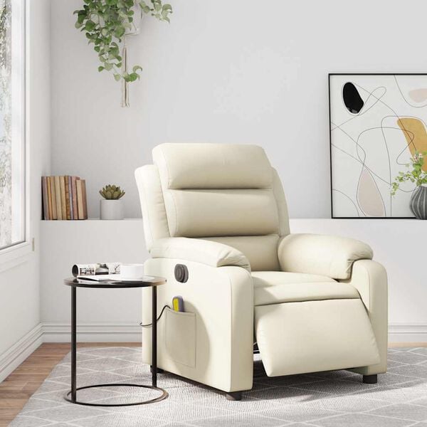 vidaXL Electric Massage Recliner Chair Cream Faux Leather