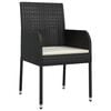 vidaXL 3 Piece Garden Dining Set with Cushions Black Poly Rattan