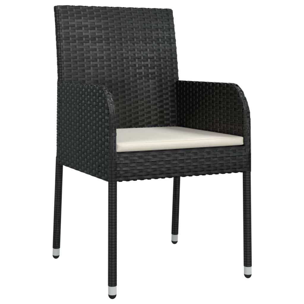 vidaXL 3 Piece Garden Dining Set with Cushions Black Poly Rattan