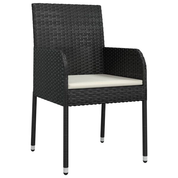 vidaXL 3 Piece Garden Dining Set with Cushions Black Poly Rattan