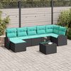 vidaXL Sofa Set with Cushion 8 pcs Black and Turquoise Poly Rattan