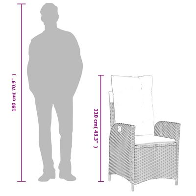 vidaXL Reclining Garden Chair with Cushions Grey Poly Rattan