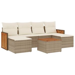 vidaXL 7 Piece Garden Sofa Set with Cushions Beige Poly Rattan