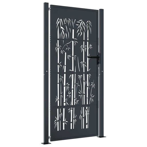 vidaXL Garden Gate Anthracite 100x175 cm Steel Bamboo Design