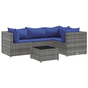 vidaXL 5 Piece Garden Lounge Set with Cushions Grey Poly Rattan