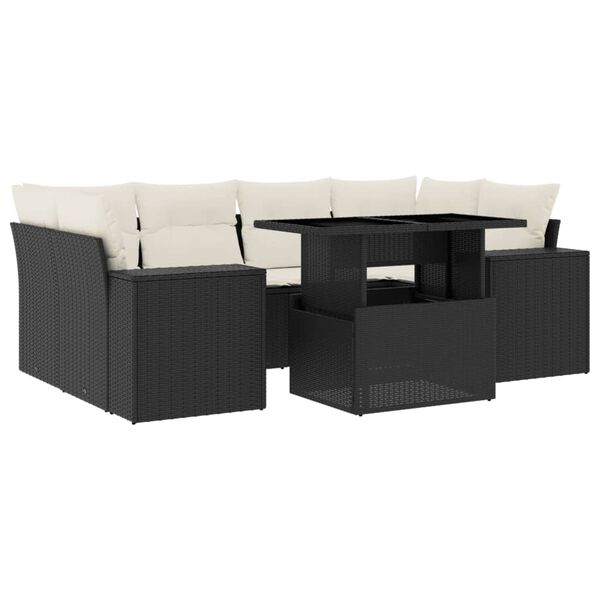 vidaXL 7 Piece Garden Sofa Set with Cushions Black Poly Rattan