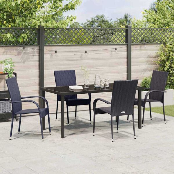vidaXL Garden Dining Set 5 pcs Black Powder-Coated Steel