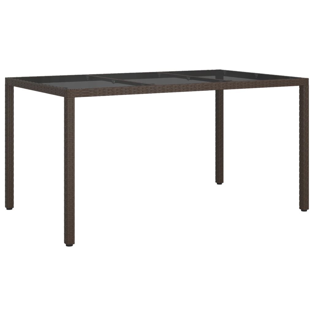 vidaXL Garden Table 150x90x75 cm Tempered Glass and Poly Rattan Brown