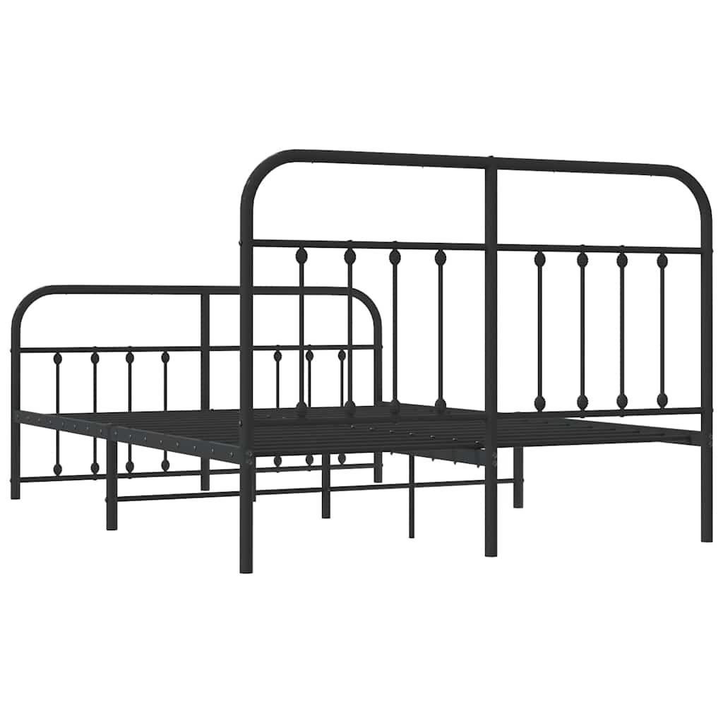 vidaXL Metal Bed Frame without Mattress with Footboard Black 135x190cm