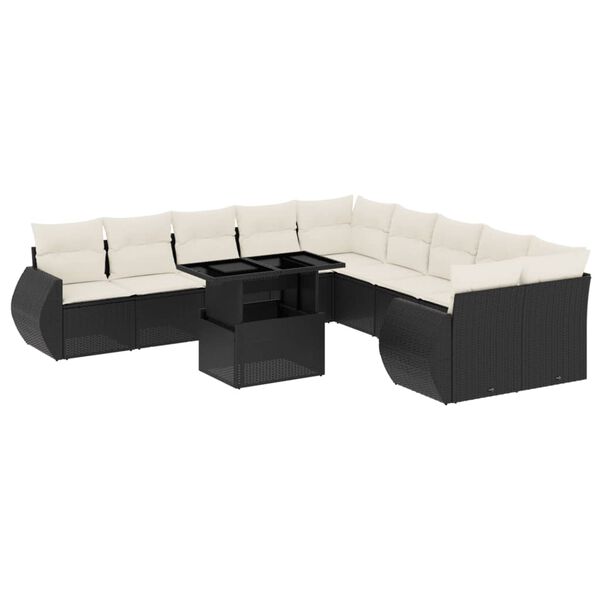 vidaXL 11 Piece Garden Sofa Set with Cushions Black Poly Rattan