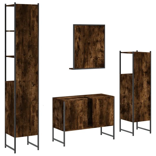 vidaXL 4 Piece Bathroom Cabinet Set Smoked Oak Engineered Wood