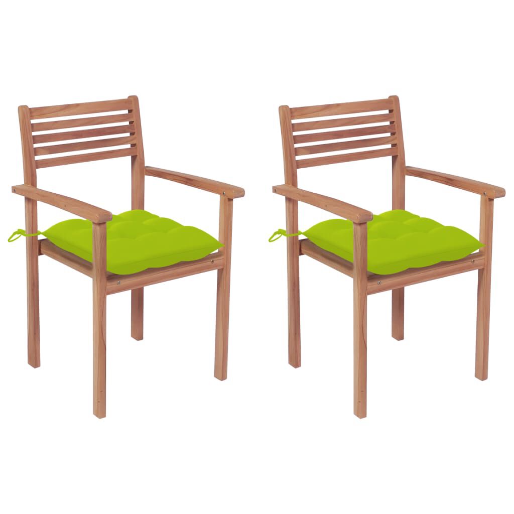 vidaXL Garden Chairs 2 pcs with Bright Green Cushions Solid Teak Wood