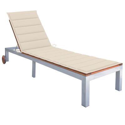 vidaXL Sun Lounger with Cushion Solid Acacia Wood and Galvanised Steel