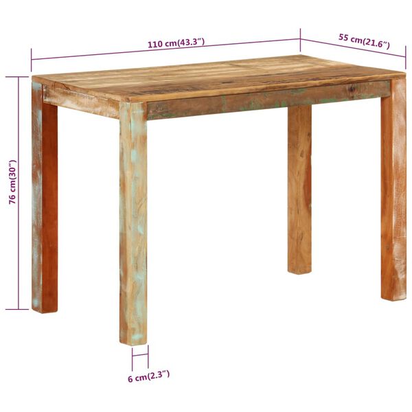 vidaXL Dining Table 110x55x76 cm Solid Wood Reclaimed