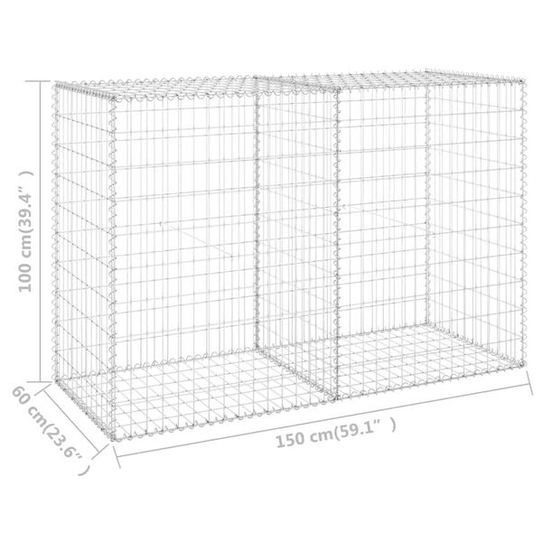 vidaXL Gabion Wall with Covers Galvanised Steel 150x60x100 cm