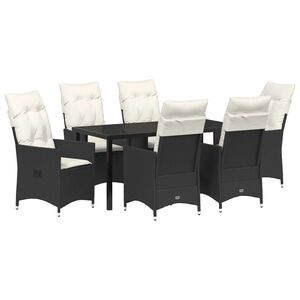 vidaXL Garden Dining Set with Cushion 7 pcs Black Poly Rattan