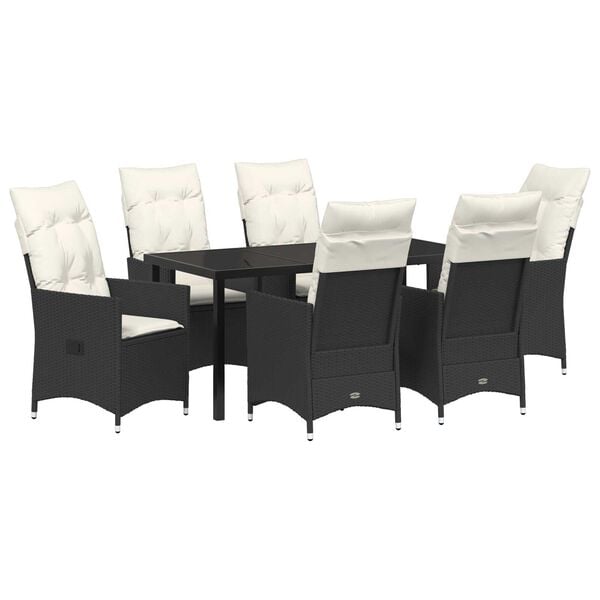 vidaXL Garden Dining Set with Cushion 7 pcs Black Poly Rattan