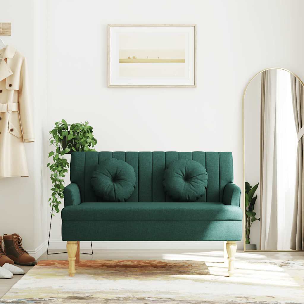 vidaXL Bench with Cushions Dark Green 113x64.5x75.5 cm Fabric