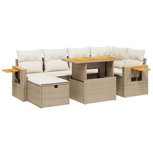 vidaXL 7 Piece Garden Sofa Set with Cushions Beige Poly Rattan