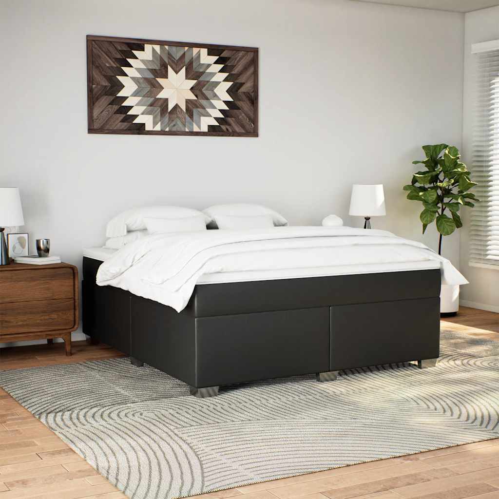 vidaXL Box Spring Bed with Mattress Black King Faux Leather
