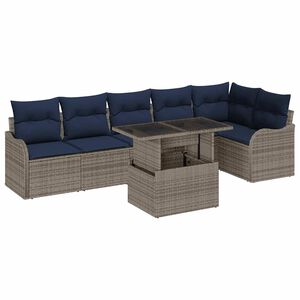 vidaXL Garden Sofa Set with Cushion 7 pcs Grey Poly Rattan