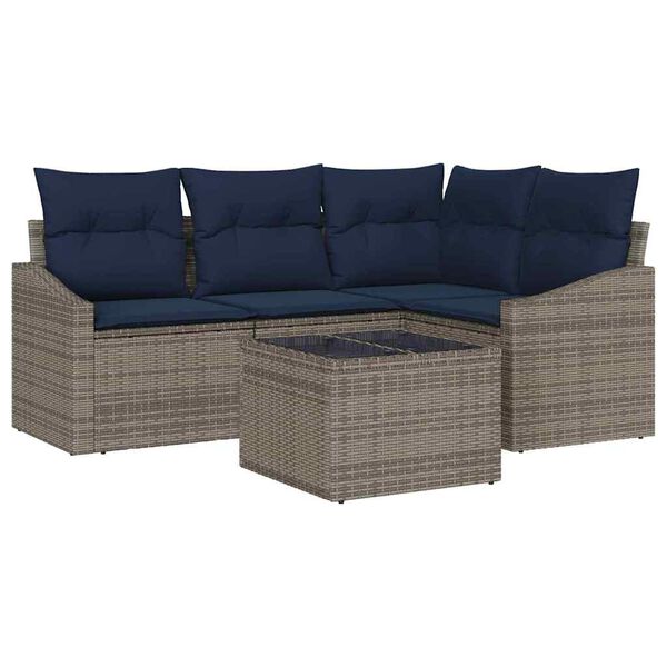 vidaXL Sofa Set with Cushion 5 pcs Grey Poly Rattan