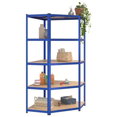 vidaXL 5-Layer Corner Shelf Blue Steel&Engineered Wood