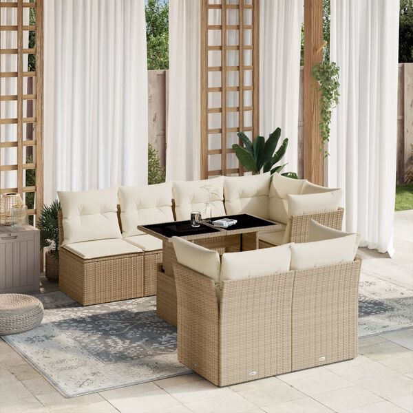 vidaXL 8 Piece Garden Sofa Set with Cushions Beige Poly Rattan