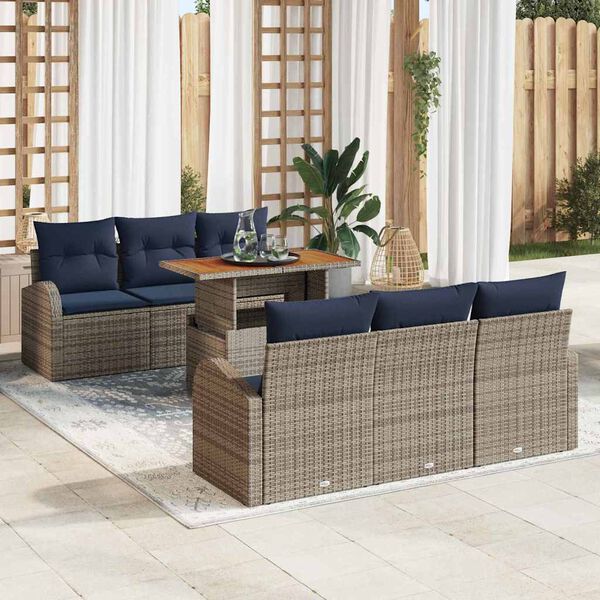 vidaXL Garden Sofa Set with Cushion 7 pcs Grey and Navy Blue