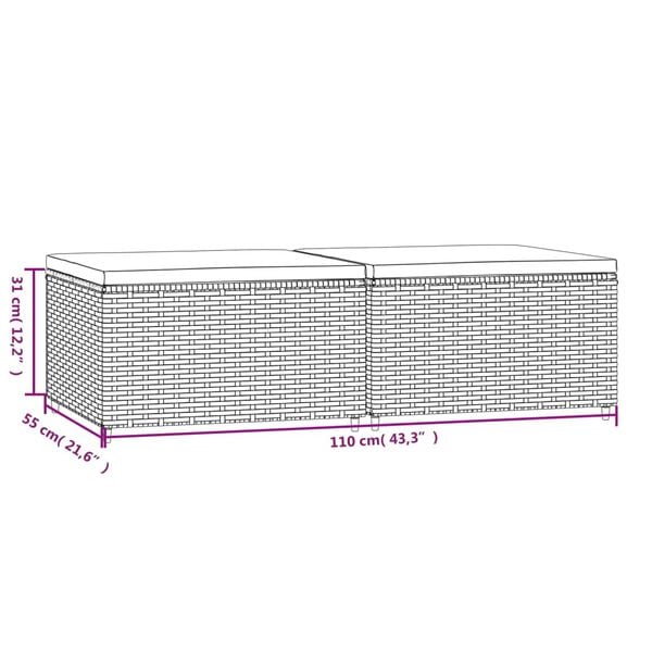 vidaXL Garden Footrests with Cushions 2 pcs Black Poly Rattan