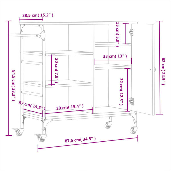 vidaXL Kitchen Trolley Smoked Oak 87.5x38.5x84.5 cm Engineered Wood