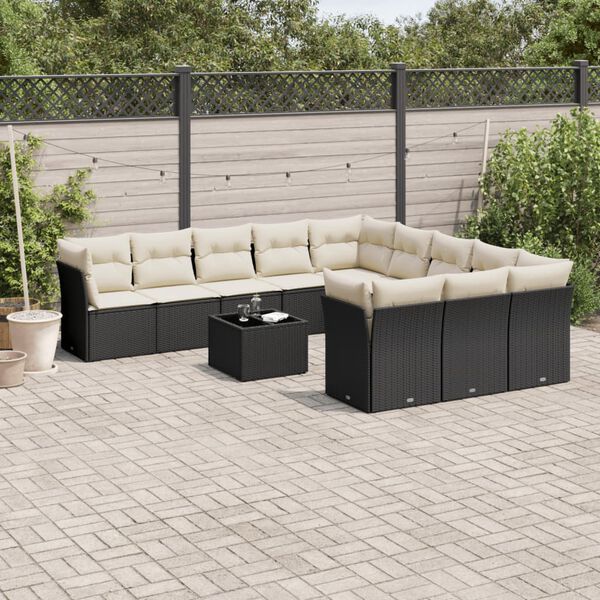 vidaXL 12 Piece Garden Sofa Set with Cushions Black Poly Rattan