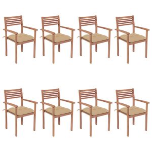 vidaXL Stackable Garden Chairs with Cushions 8 pcs Solid Teak Wood