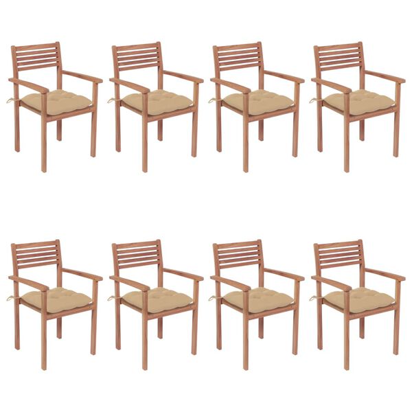 vidaXL Stackable Garden Chairs with Cushions 8 pcs Solid Teak Wood