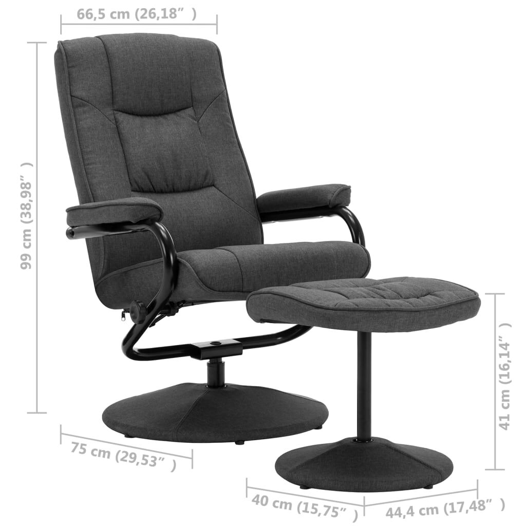 vidaXL Recliner Chair with Footrest Dark Grey Fabric