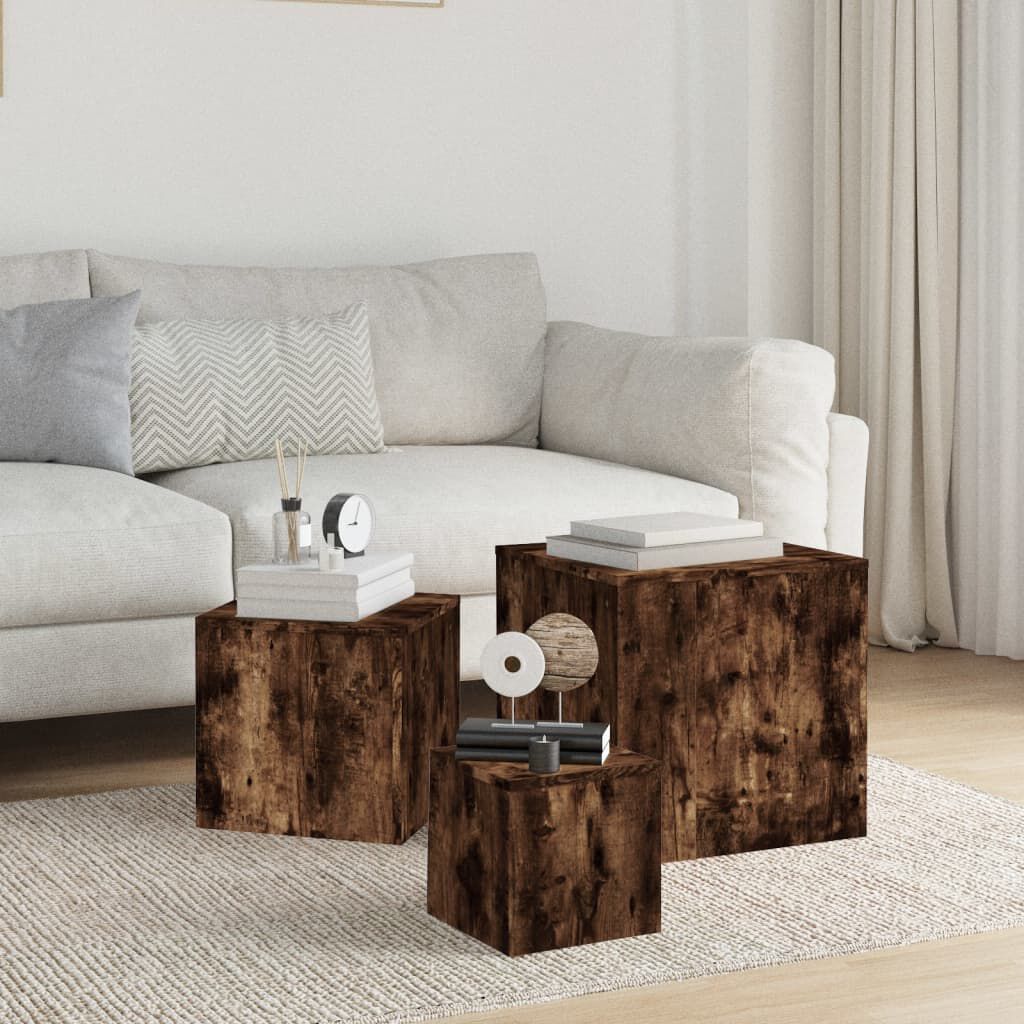 vidaXL Side Tables 3 pcs Smoked Oak Engineered Wood