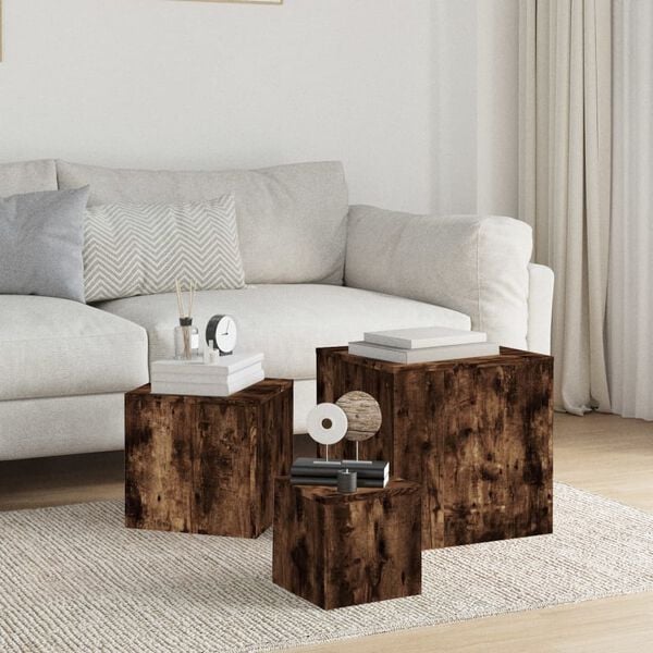 vidaXL Side Tables 3 pcs Smoked Oak Engineered Wood