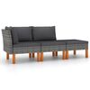 vidaXL 3 Piece Garden Lounge Set Poly Rattan and Solid Eucalyptus Wood