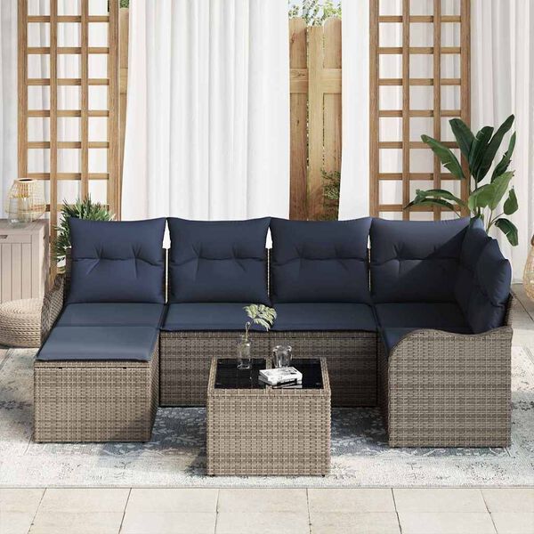 vidaXL Garden Sofa Set 7 pcs Grey Poly Rattan