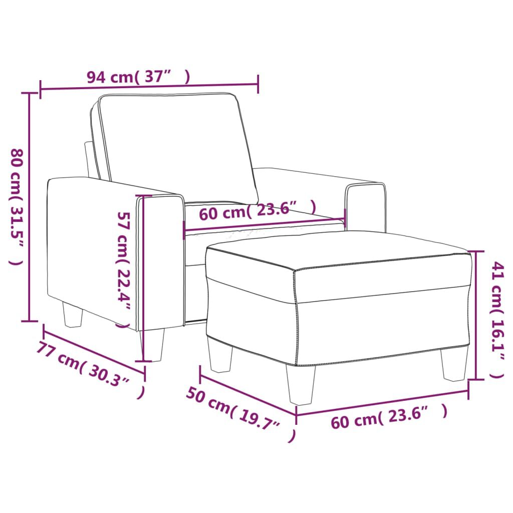 vidaXL Sofa Chair with Footstool Dark Grey 60 cm Microfibre Fabric