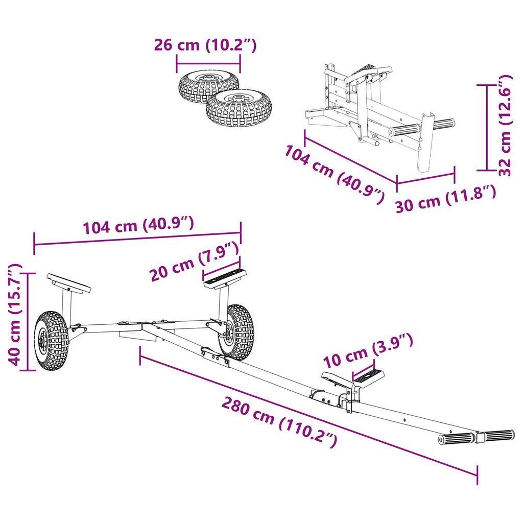 vidaXL Boat Trailer with 2 Wheels, Foldable and Adjustable, 160 kg Steel